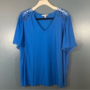 Zac & Rachel Women’s Blue Swiss Dot V-Neck Blouse Size 2X